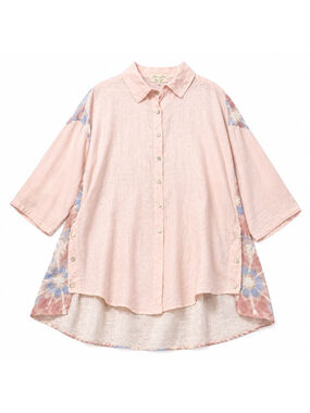 Puro Lino Made in Italy 100% Linen Pink Oversized Button Front Tunic Top